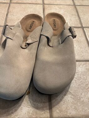 FitOry Men's Suede Slip-On Clog - Light Taupe